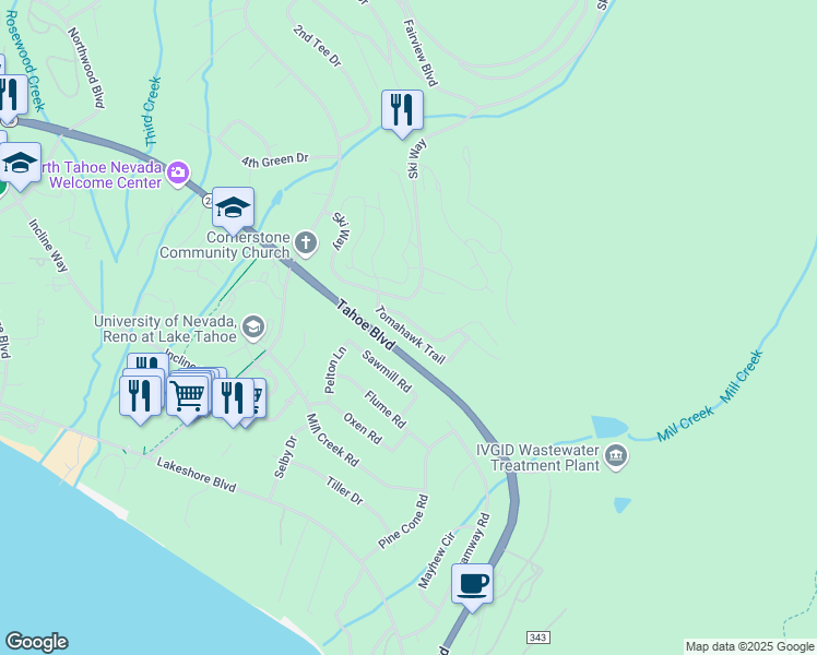 map of restaurants, bars, coffee shops, grocery stores, and more near 1032 Tomahawk Trail in Incline Village
