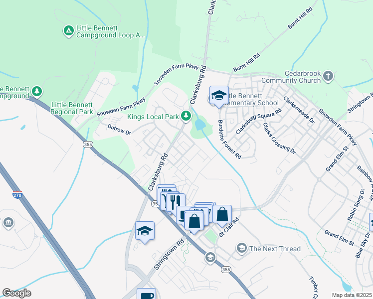 map of restaurants, bars, coffee shops, grocery stores, and more near 13007 Ebenezer Chapel Drive in Clarksburg