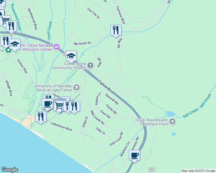 map of restaurants, bars, coffee shops, grocery stores, and more near 1021 Tomahawk Trail in Incline Village