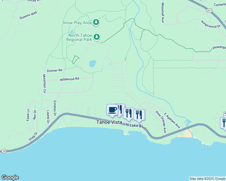 map of restaurants, bars, coffee shops, grocery stores, and more near 6910 Toyon Road in Tahoe Vista
