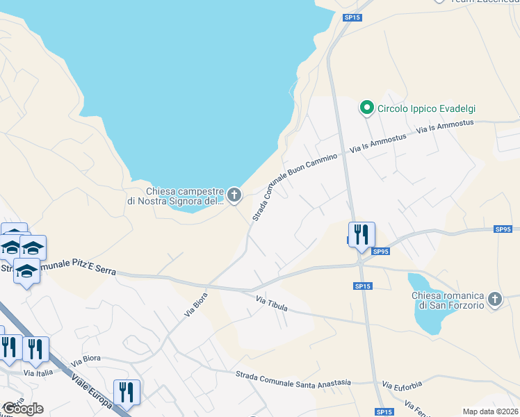 map of restaurants, bars, coffee shops, grocery stores, and more near 5 Nostra Signora del Buoncammino in Città Metropolitana di Cagliari