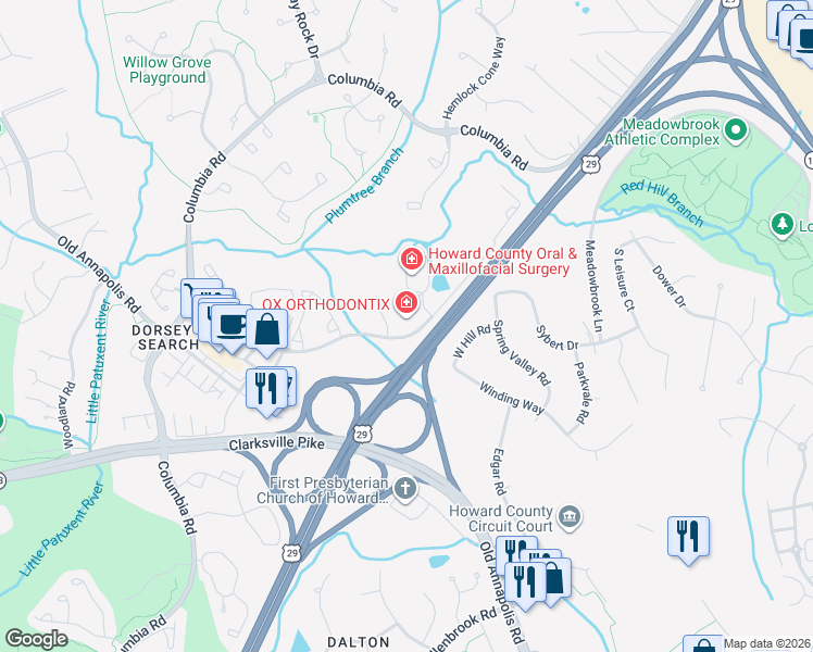 map of restaurants, bars, coffee shops, grocery stores, and more near 5094 Dorsey Hall Drive in Ellicott City