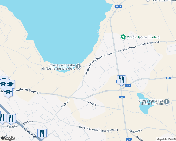 map of restaurants, bars, coffee shops, grocery stores, and more near 5 Nostra Signora del Buoncammino in Città Metropolitana di Cagliari