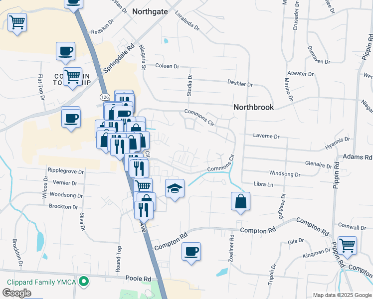 map of restaurants, bars, coffee shops, grocery stores, and more near 9469 Haddington Court in Cincinnati