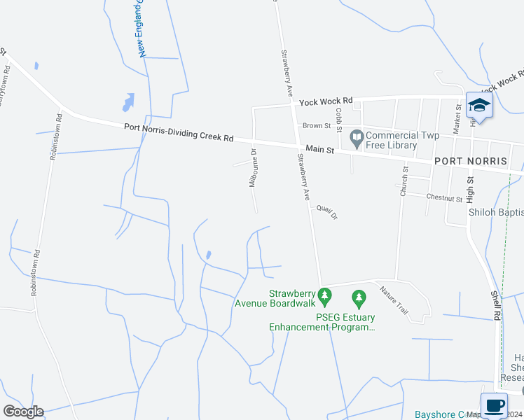 map of restaurants, bars, coffee shops, grocery stores, and more near 2556 Milbourne Drive in Commercial Township