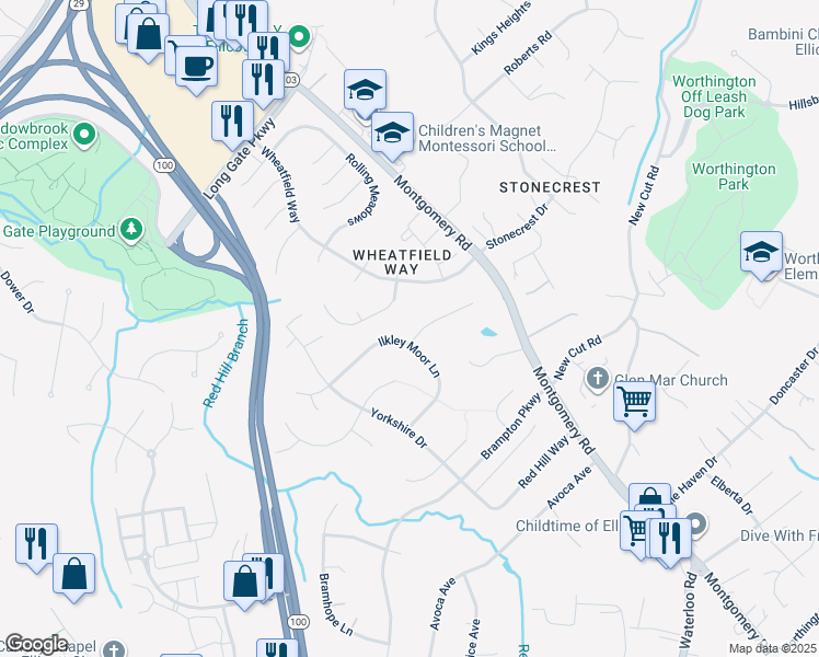 map of restaurants, bars, coffee shops, grocery stores, and more near 4705 Widdup Court in Ellicott City