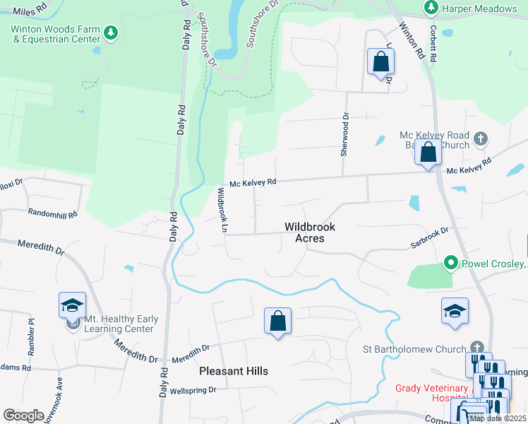 map of restaurants, bars, coffee shops, grocery stores, and more near 9759 Northfield Lane in Cincinnati