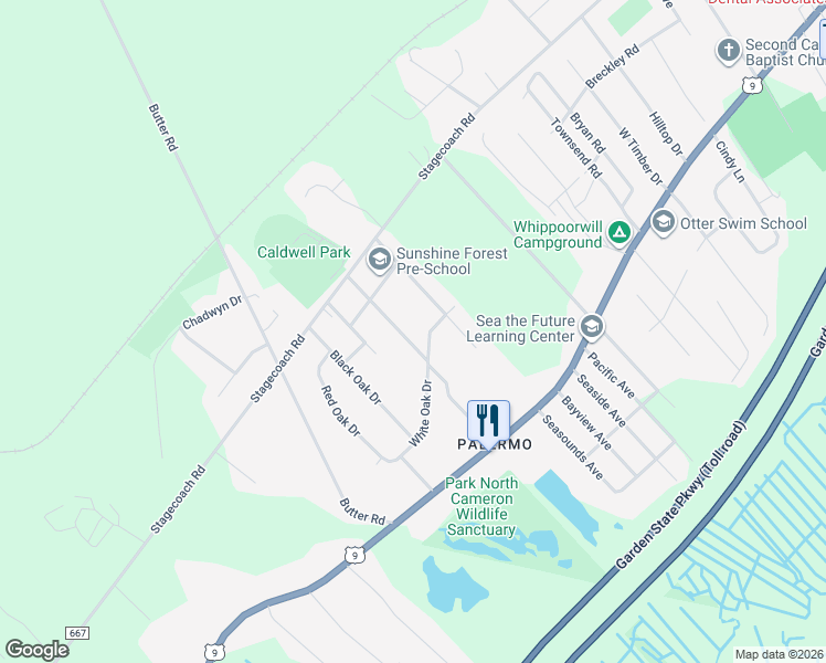 map of restaurants, bars, coffee shops, grocery stores, and more near 37 Klains Lane in Ocean View