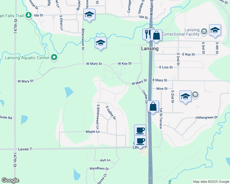 map of restaurants, bars, coffee shops, grocery stores, and more near 329 West Mary Street in Lansing