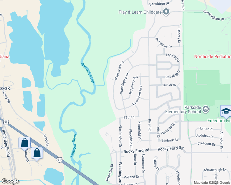 map of restaurants, bars, coffee shops, grocery stores, and more near 4206 Washington Street in Columbus