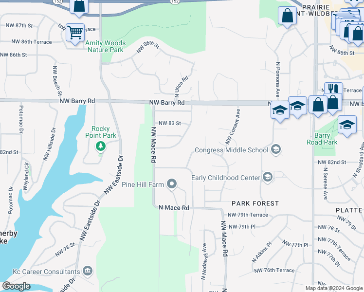 map of restaurants, bars, coffee shops, grocery stores, and more near in Kansas City