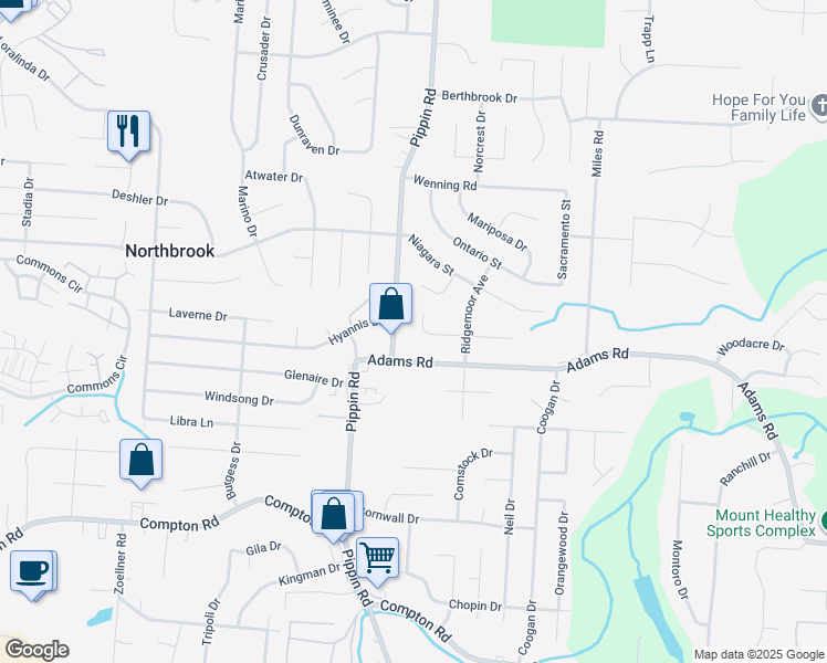 map of restaurants, bars, coffee shops, grocery stores, and more near 9570 Pippin Road in Cincinnati