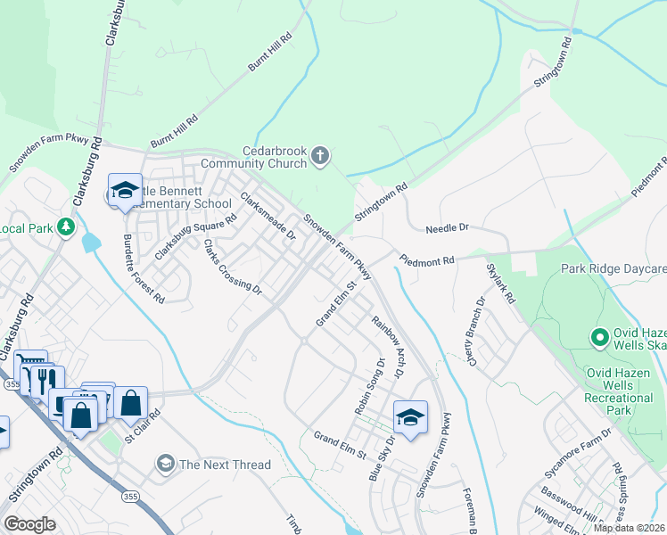 map of restaurants, bars, coffee shops, grocery stores, and more near 23514 Gardenside Place in Clarksburg