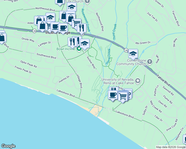 map of restaurants, bars, coffee shops, grocery stores, and more near in Incline Village