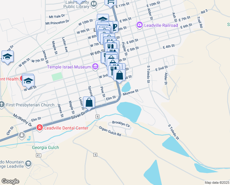 map of restaurants, bars, coffee shops, grocery stores, and more near 122 West Chestnut Street in Leadville