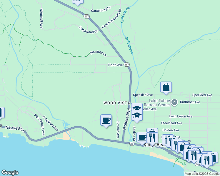 map of restaurants, bars, coffee shops, grocery stores, and more near 7833 Mashie Avenue in Tahoe Vista