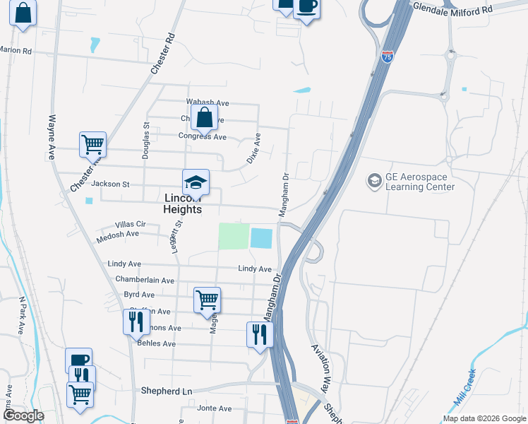 map of restaurants, bars, coffee shops, grocery stores, and more near 1400 Dantzler Drive in Cincinnati
