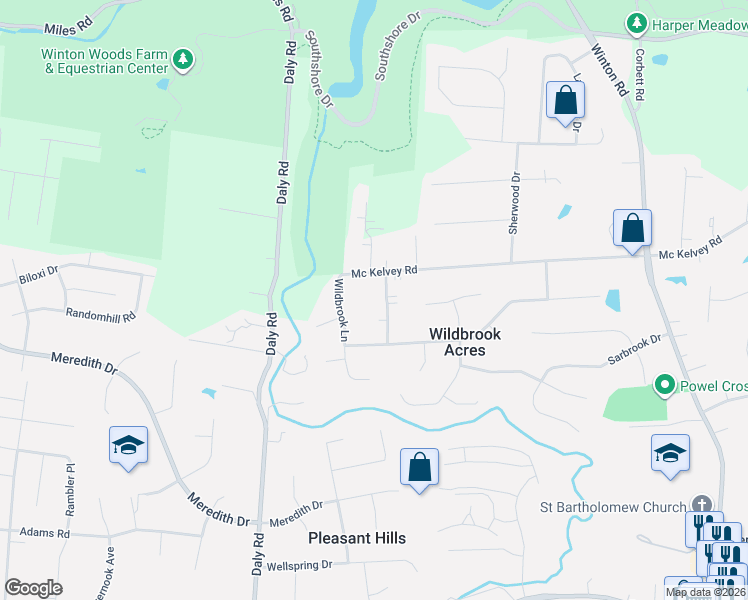 map of restaurants, bars, coffee shops, grocery stores, and more near 9759 Northfield Lane in Cincinnati
