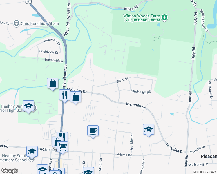 map of restaurants, bars, coffee shops, grocery stores, and more near 1461 Biloxi Drive in Cincinnati