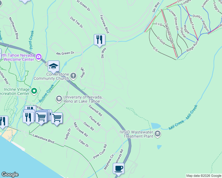 map of restaurants, bars, coffee shops, grocery stores, and more near 1035 Lucerne Way in Incline Village