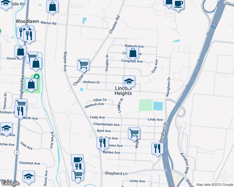 map of restaurants, bars, coffee shops, grocery stores, and more near in Lincoln Heights