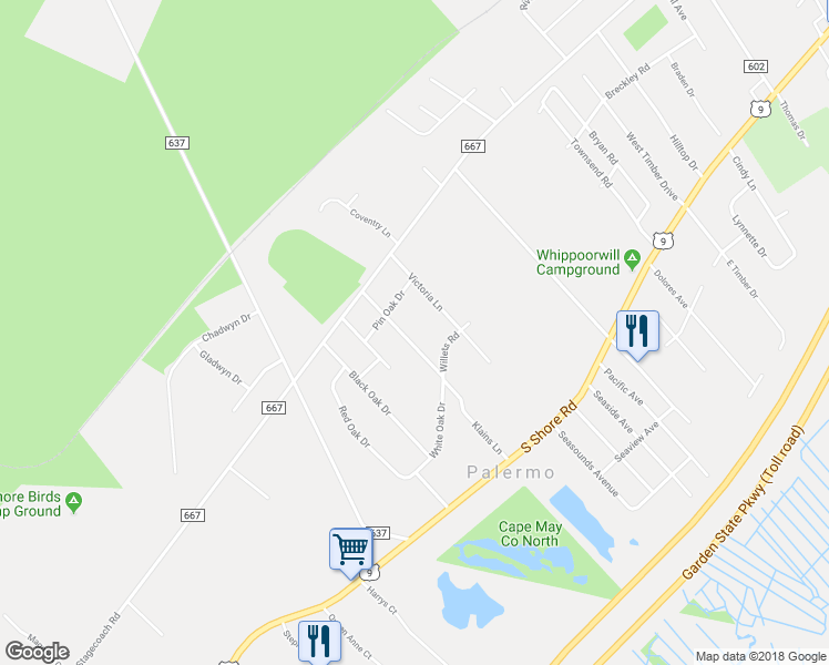 map of restaurants, bars, coffee shops, grocery stores, and more near 37 Klains Ln in Ocean View