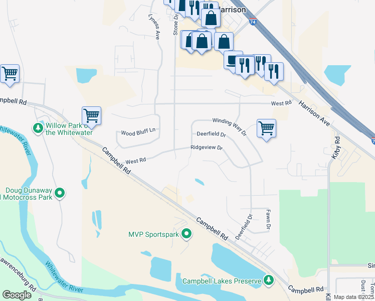 map of restaurants, bars, coffee shops, grocery stores, and more near 9 Farmview Court in Harrison