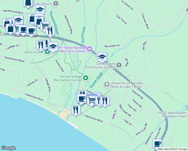 map of restaurants, bars, coffee shops, grocery stores, and more near 987 Tahoe Boulevard in Incline Village