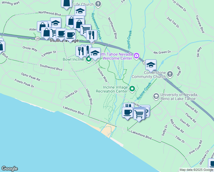 map of restaurants, bars, coffee shops, grocery stores, and more near in Incline Village