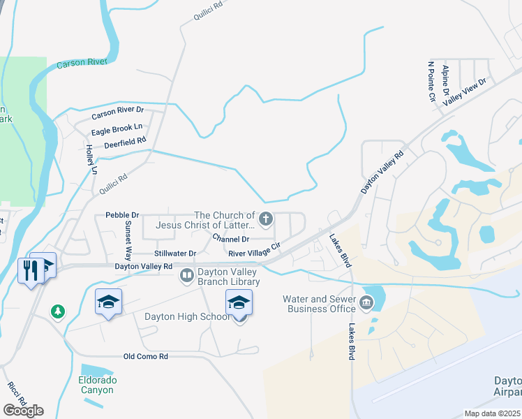 map of restaurants, bars, coffee shops, grocery stores, and more near 171 River Village Cir in Dayton