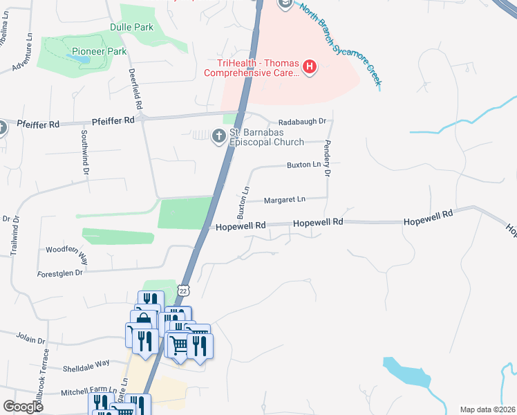 map of restaurants, bars, coffee shops, grocery stores, and more near 8151 Margaret Lane in Cincinnati