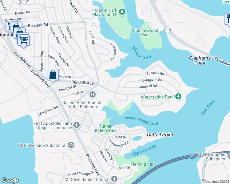map of restaurants, bars, coffee shops, grocery stores, and more near in Dundalk