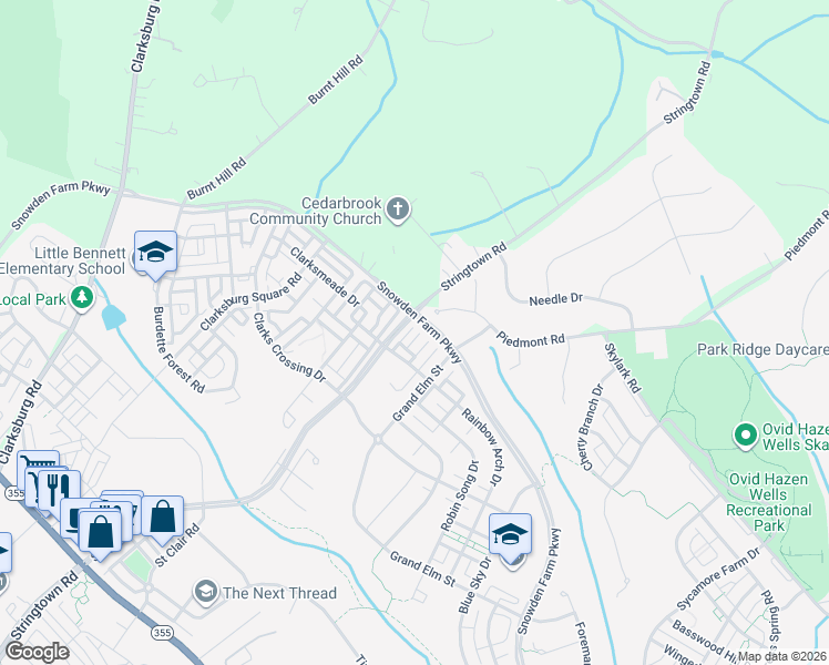 map of restaurants, bars, coffee shops, grocery stores, and more near 23519 Derby Post Place in Clarksburg