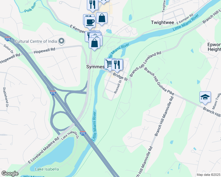 map of restaurants, bars, coffee shops, grocery stores, and more near 380 Rule Street in Loveland