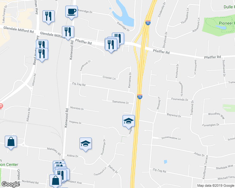 map of restaurants, bars, coffee shops, grocery stores, and more near 10111 Zig Zag Road in Cincinnati