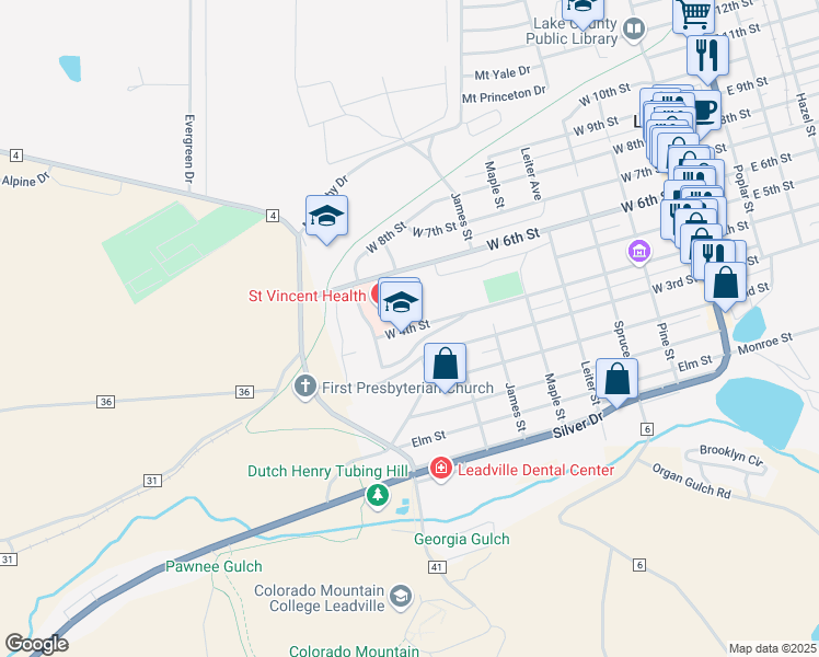 map of restaurants, bars, coffee shops, grocery stores, and more near 1000 West 4th Street in Leadville