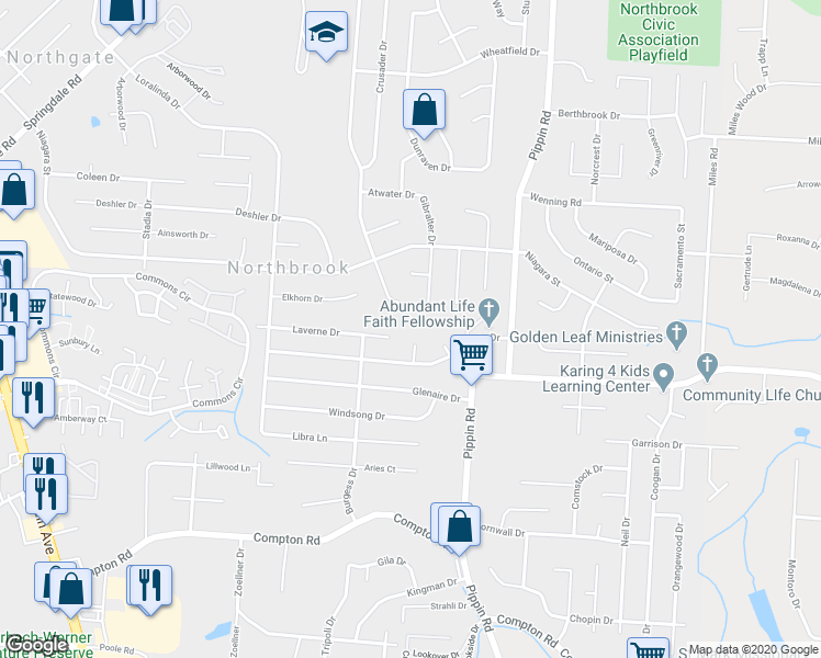 map of restaurants, bars, coffee shops, grocery stores, and more near 9533 Anaheim Court in Cincinnati