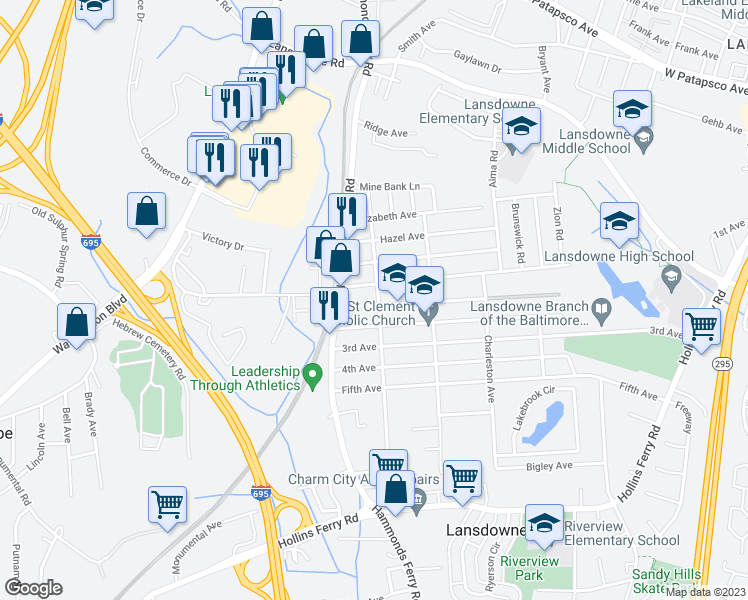 map of restaurants, bars, coffee shops, grocery stores, and more near 312 Baltimore Avenue in Halethorpe