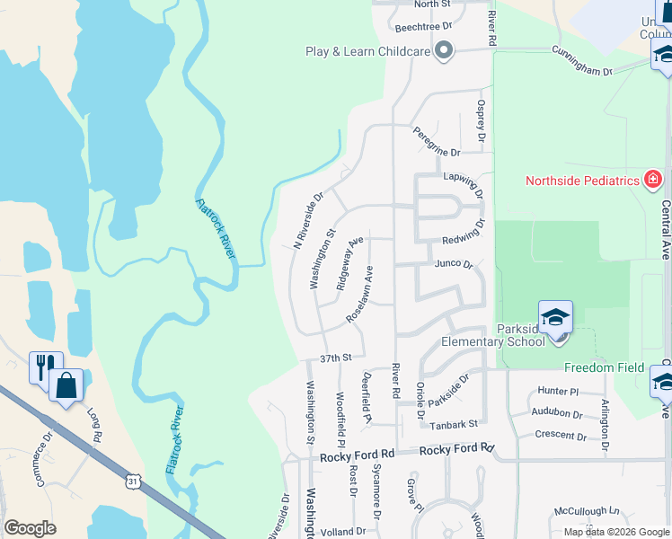 map of restaurants, bars, coffee shops, grocery stores, and more near 4206 Ridgeway Avenue in Columbus