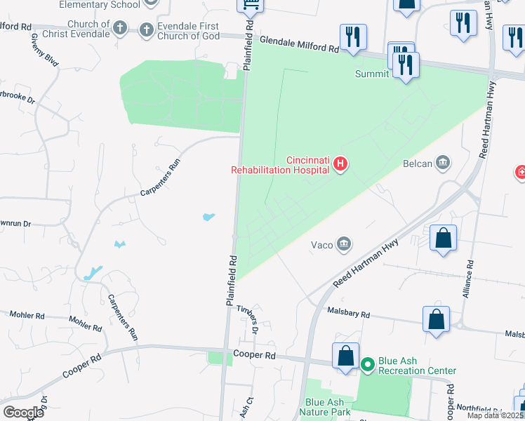 map of restaurants, bars, coffee shops, grocery stores, and more near 4144 Gosling Alley in Blue Ash