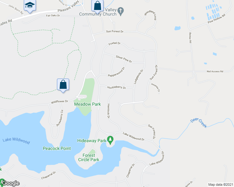map of restaurants, bars, coffee shops, grocery stores, and more near 14058 Sun Forest Drive in Penn Valley