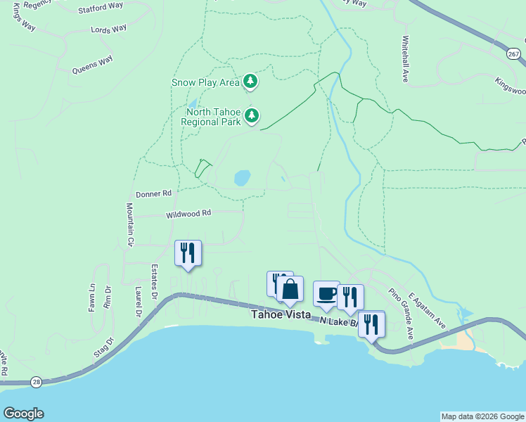 map of restaurants, bars, coffee shops, grocery stores, and more near in Tahoe Vista