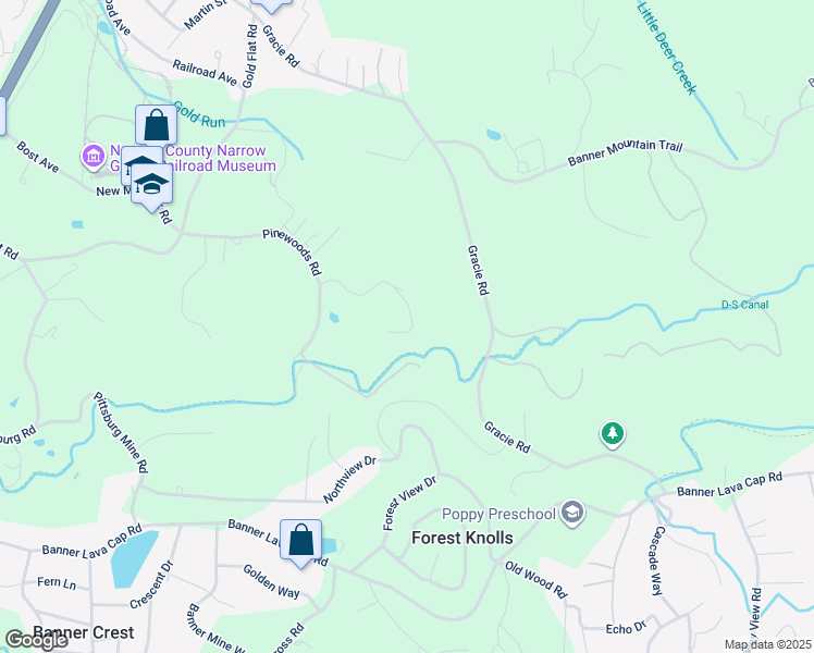 map of restaurants, bars, coffee shops, grocery stores, and more near 11187 Manhattan Mine Lane in Nevada City