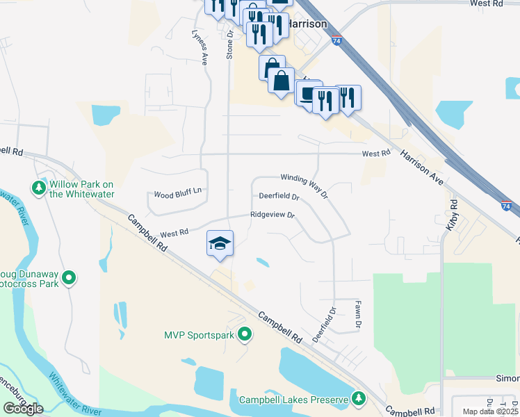map of restaurants, bars, coffee shops, grocery stores, and more near 9 Farmview Court in Harrison