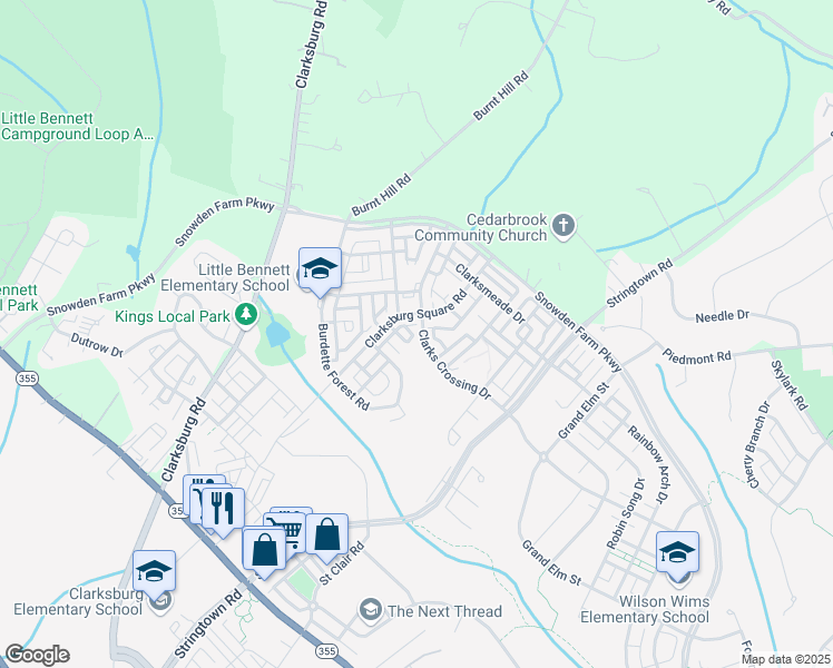 map of restaurants, bars, coffee shops, grocery stores, and more near 12822 Clarks Crossing Drive in Clarksburg