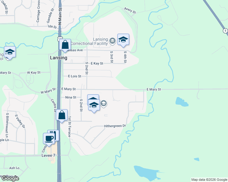 map of restaurants, bars, coffee shops, grocery stores, and more near 350 West Mary Street in Lansing