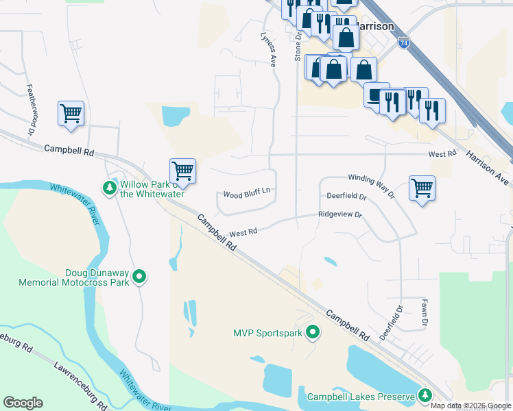 map of restaurants, bars, coffee shops, grocery stores, and more near 10747 Stone Ridge Way in Harrison