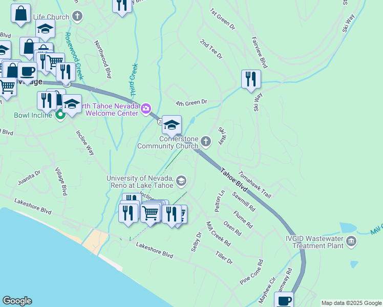 map of restaurants, bars, coffee shops, grocery stores, and more near 999 Tahoe Boulevard in Incline Village