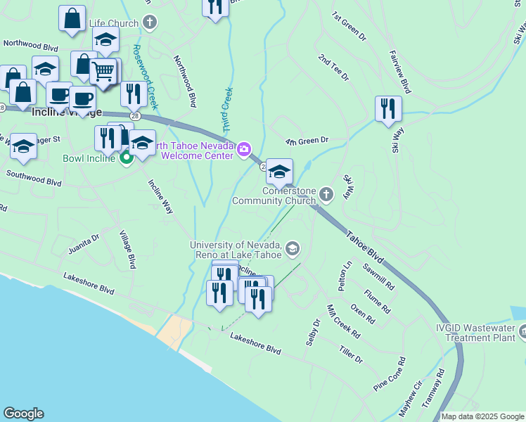 map of restaurants, bars, coffee shops, grocery stores, and more near 989 Tahoe Boulevard in Incline Village
