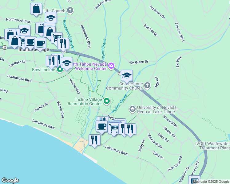 map of restaurants, bars, coffee shops, grocery stores, and more near 987 Tahoe Boulevard in Incline Village